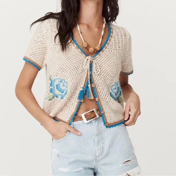 Spell Coastal Granny Short Sleeve Top in Cornflower - Picture 1 of 14